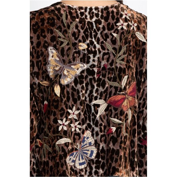 Johnny Was Penelope Velvet Bolero Leopard Embroidery Brown Jacket Shirt XL NEW - Picture 4 of 11
